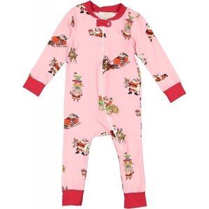 Sal & Pimenta Girls Pajamas - One Piece - Busy Santa Pink Size 2T